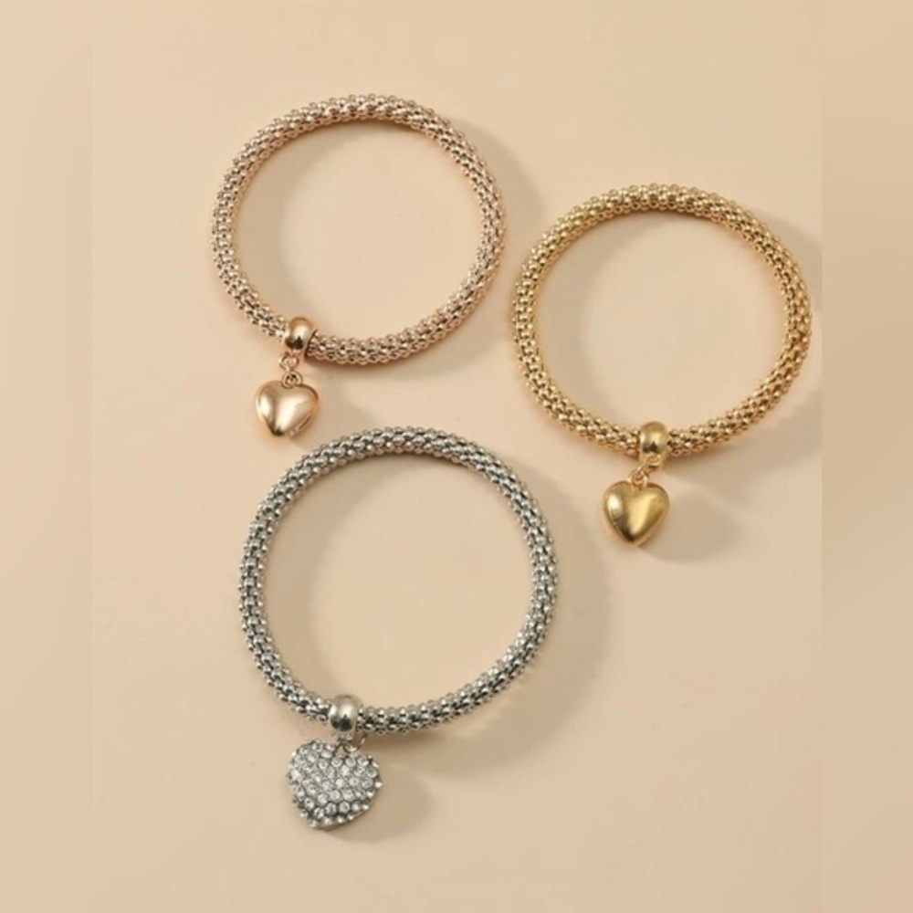 3pcs Rhinestone Heart Decor Bangle - Picture 2 of 3